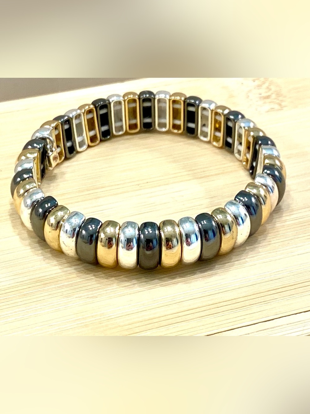 Nine West Tri-Color Stretch Bracelet in Gold Silver Black